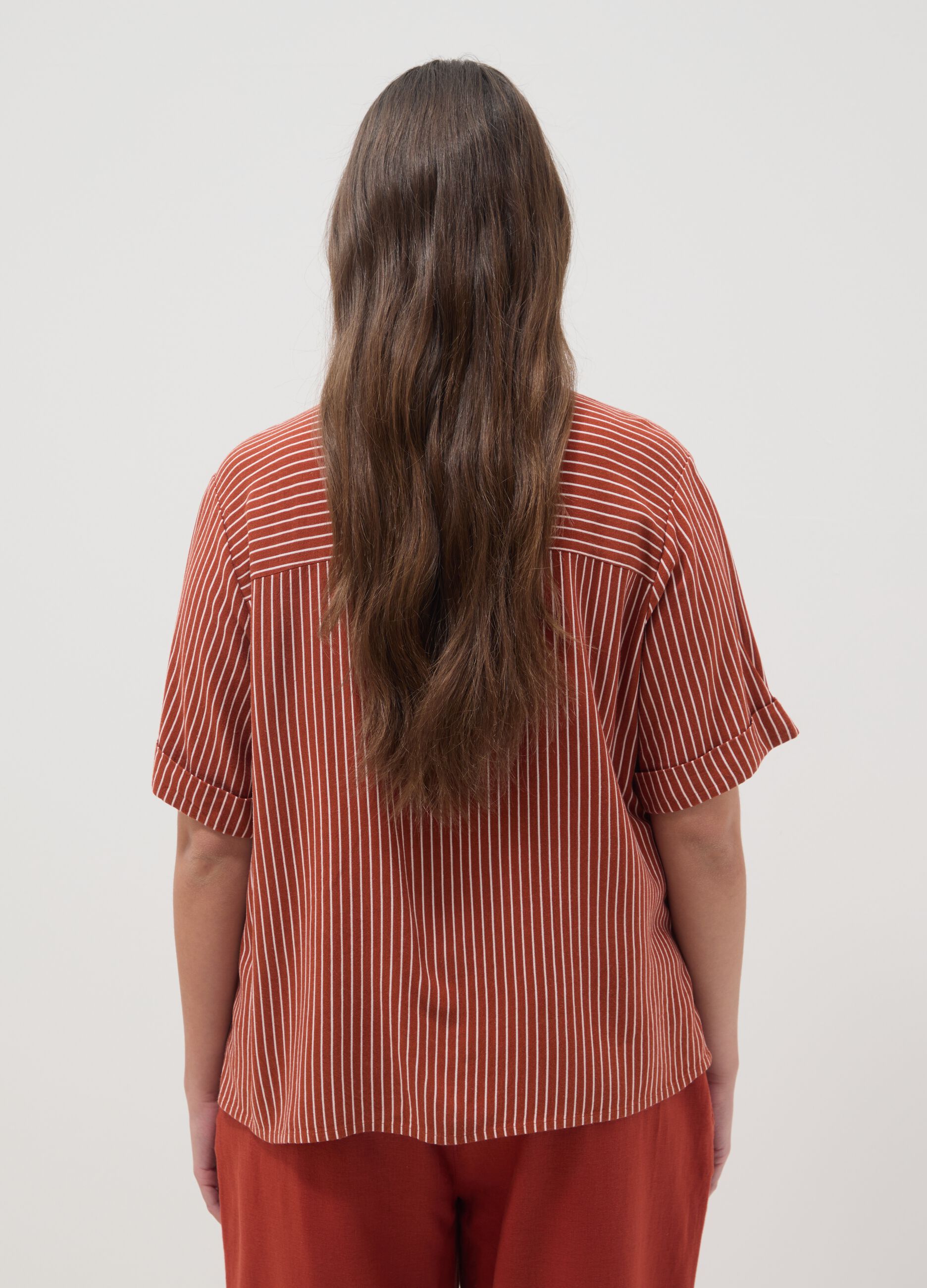 Multicolour striped regular-fit viscose and linen blend shirt