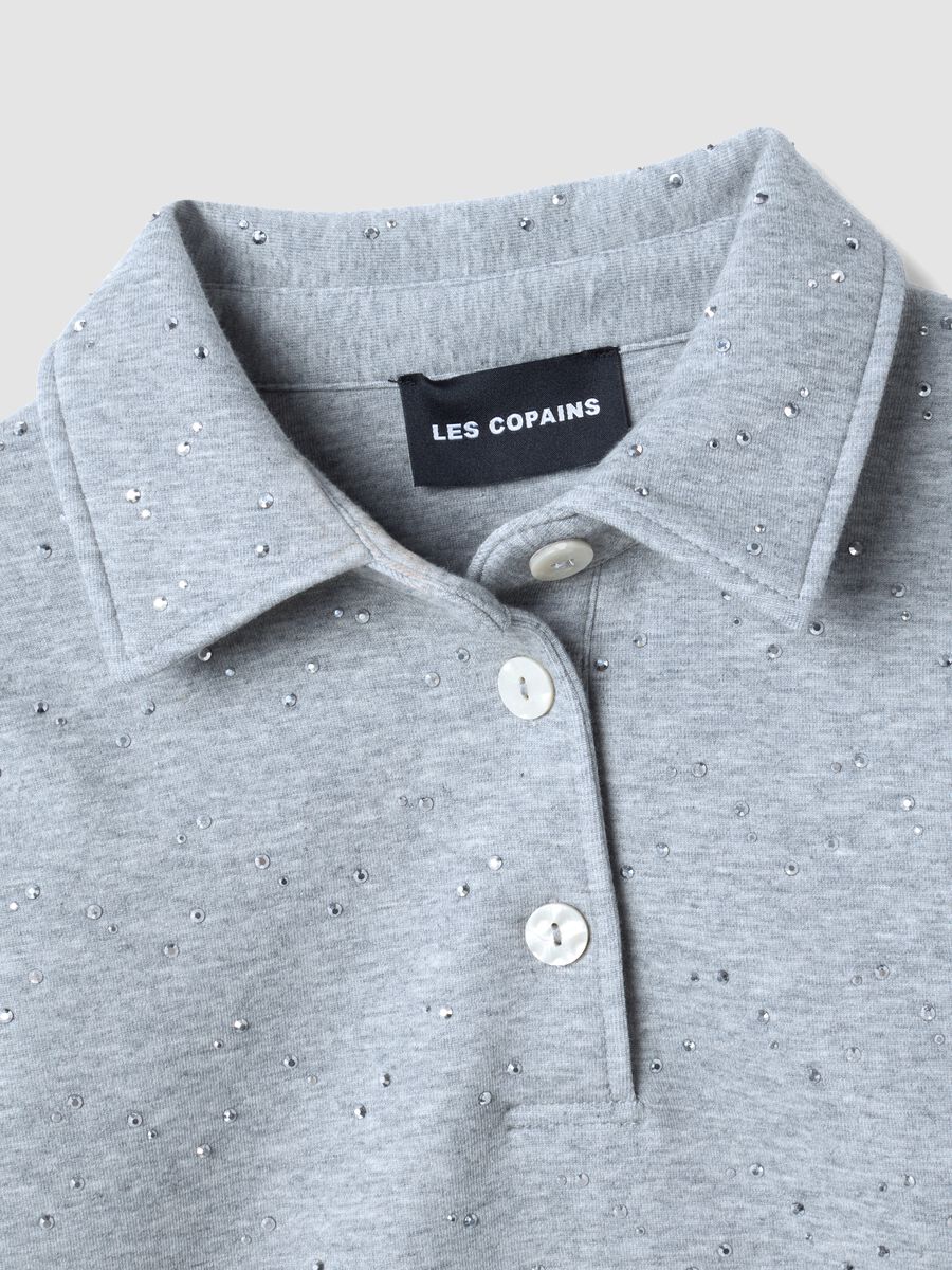 Grey cotton-blend polo with all-over rhinestones, regular fit_5