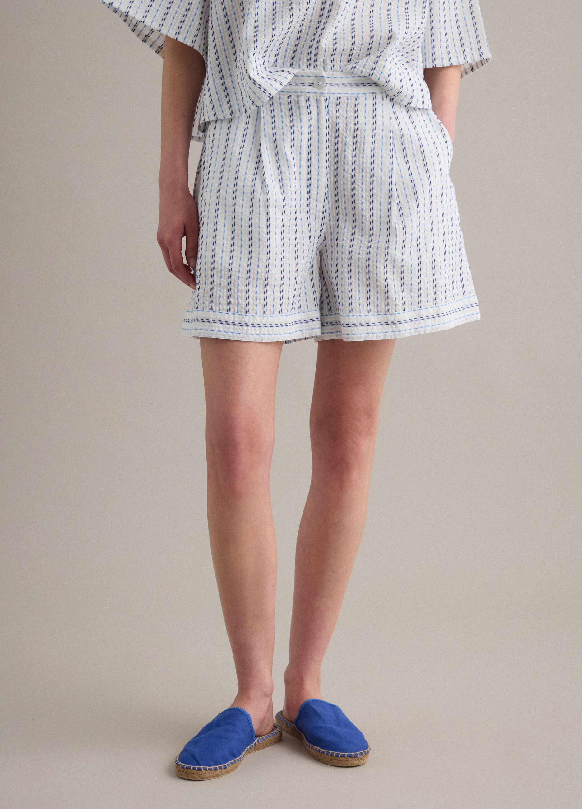 White pure cotton striped shorts