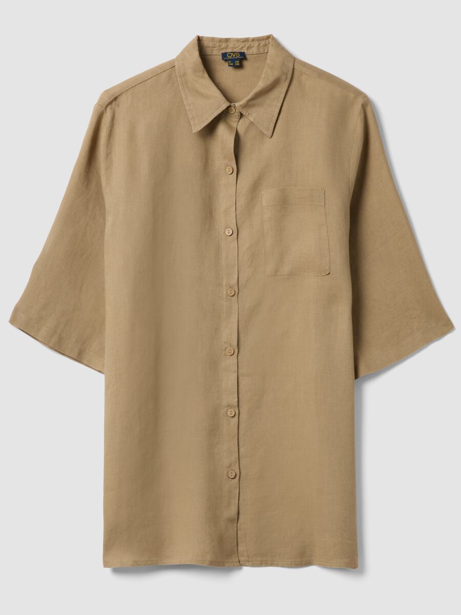 Langer beiger Strandkaftan aus reinem Leinen_0