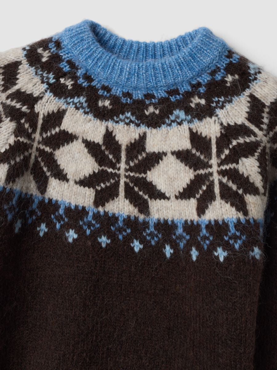 Brown wool-blend jumper with raised jacquard collar_1