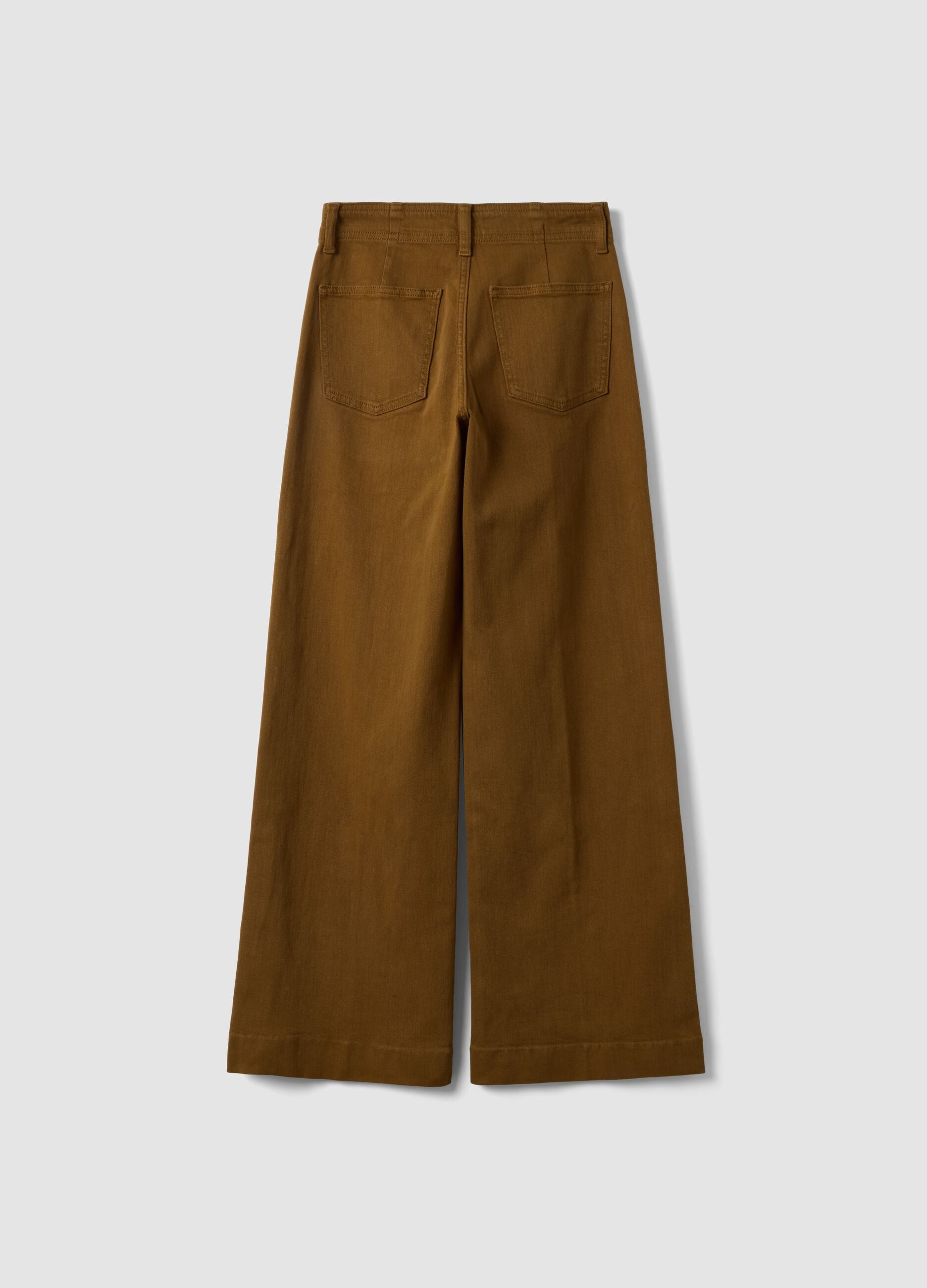 Jeans marroni wide leg in twill di cotone elasticizzato