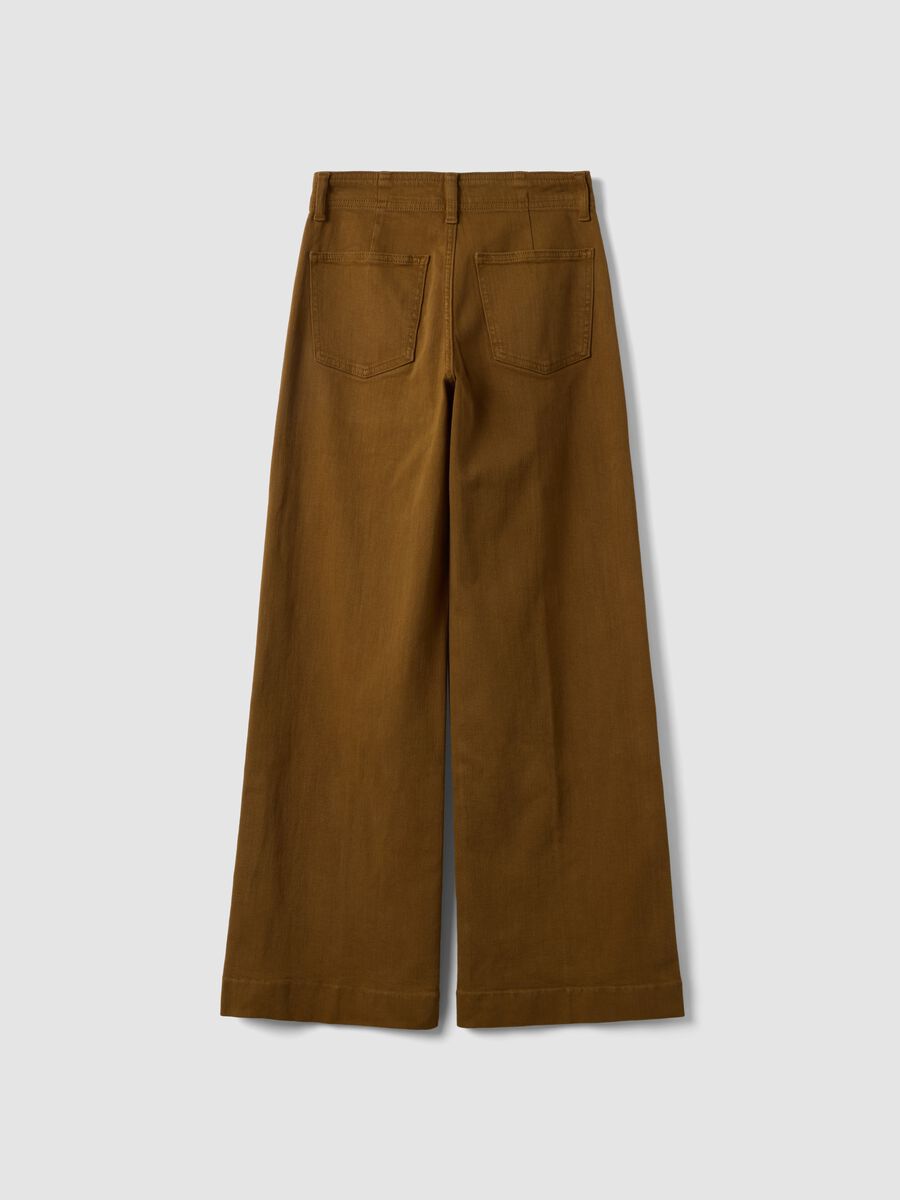 Jeans marroni wide leg in twill di cotone elasticizzato_6