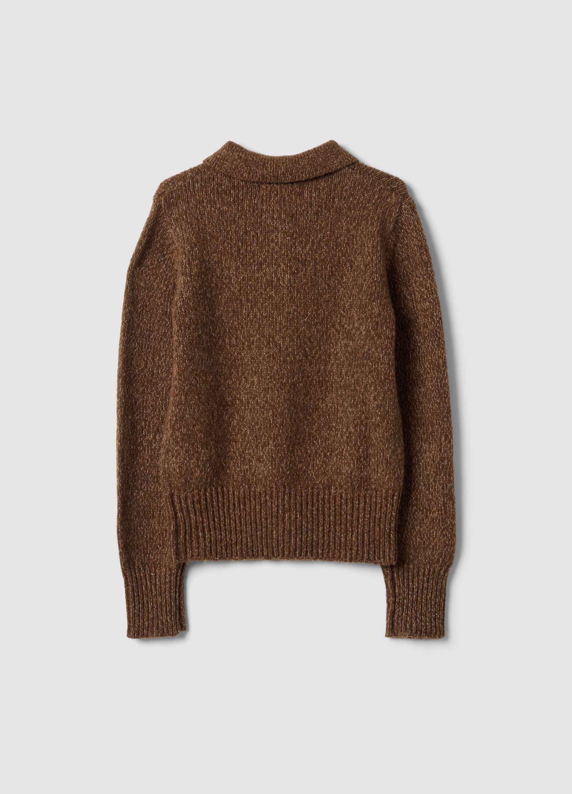 Cardigan marrone in misto lana con colletto polo