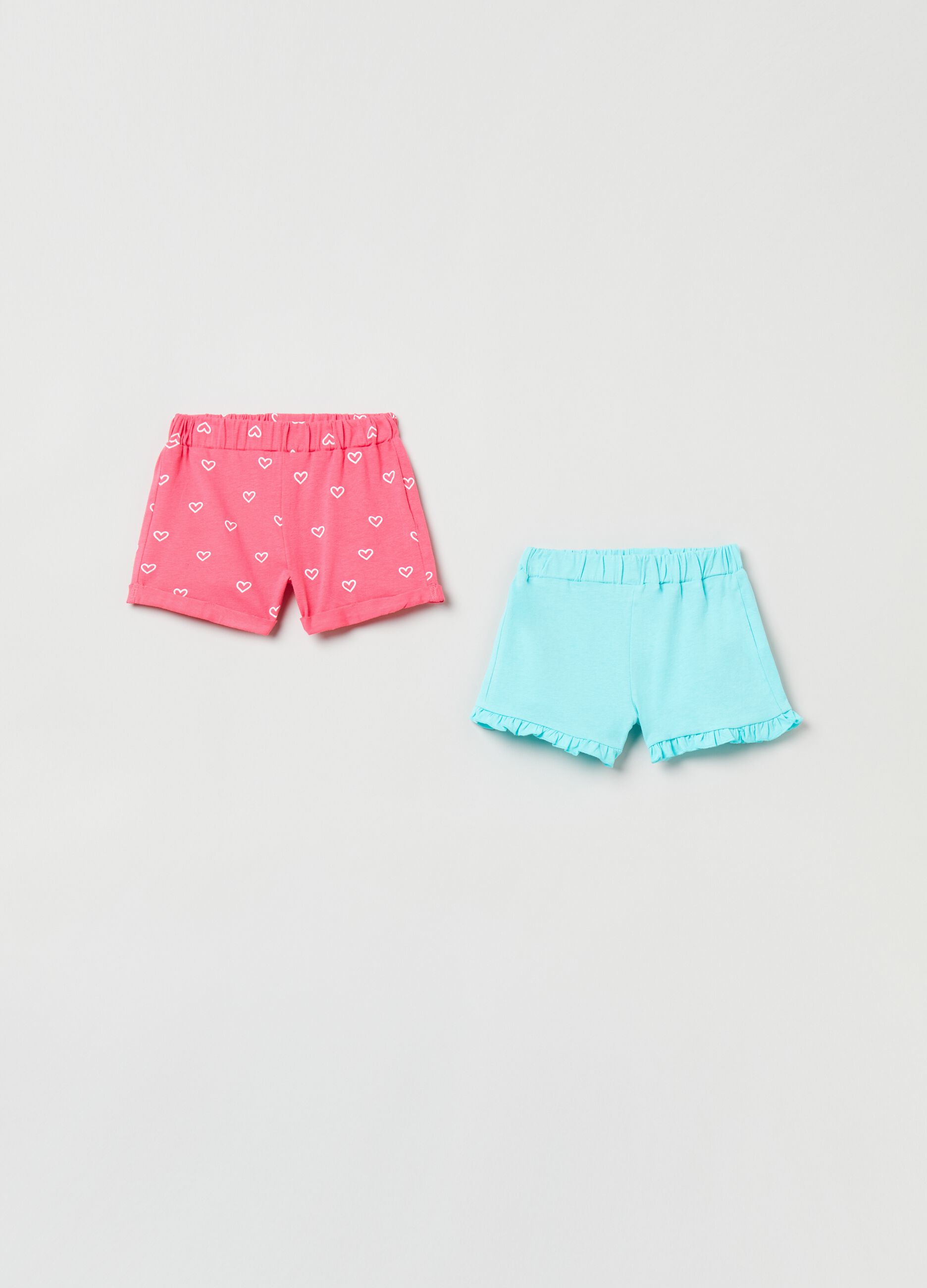 Two-pack shorts in jersey with print and frills_0