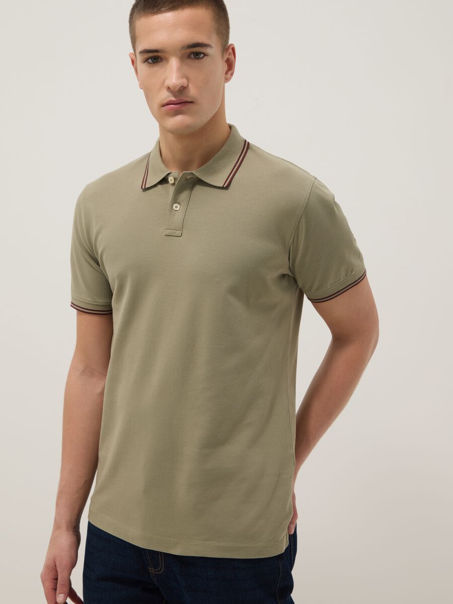 Green stretch cotton polo shirt, regular fit_4