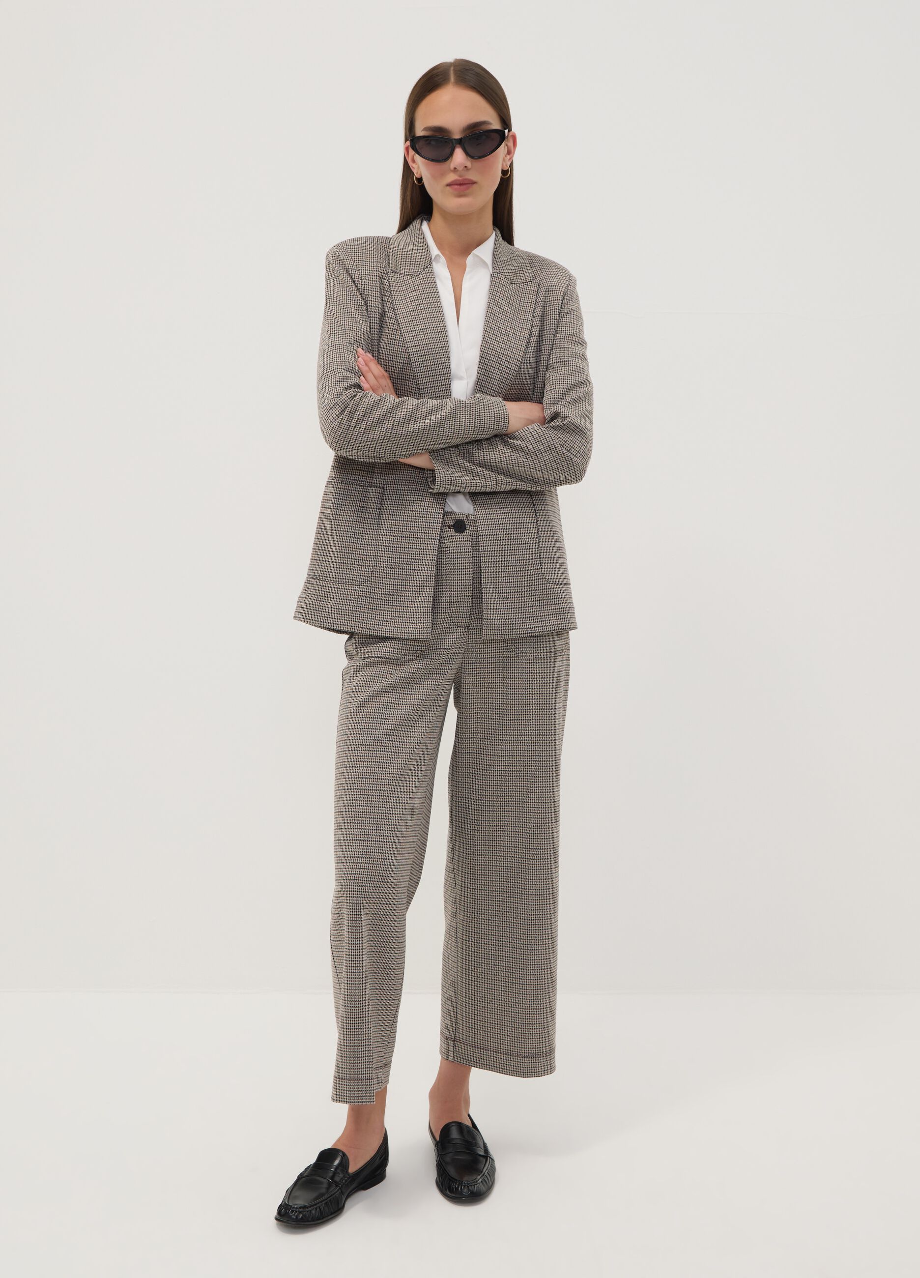 Pantaloni culotte beige in viscosa elasticizzata