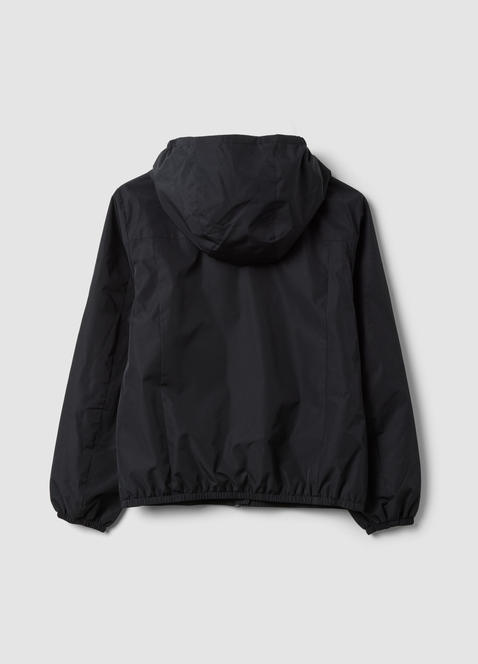 Black hooded rain jacket with zip for girls