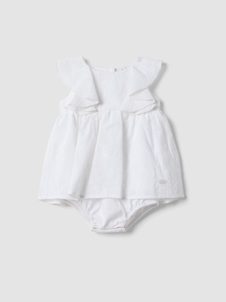 White pure cotton baby girl romper with embroidery_0