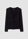 T-shirt nera in viscosa elasticizzata con arricciatura frontale slim fit_4
