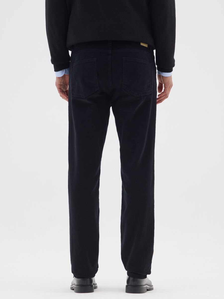 Black stretch cotton ribbed slim fit trousers_2