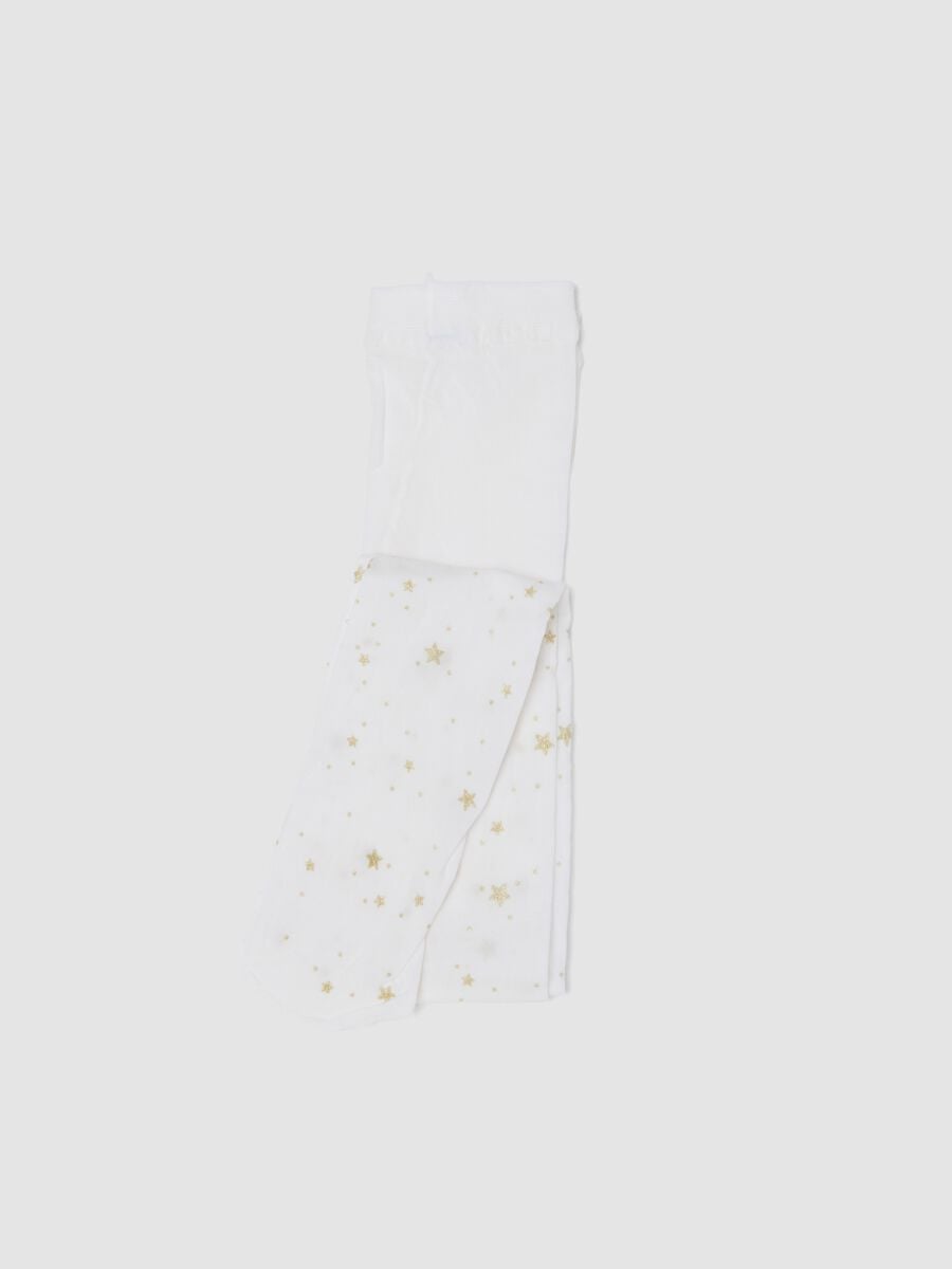 White stretch tights with star print_0