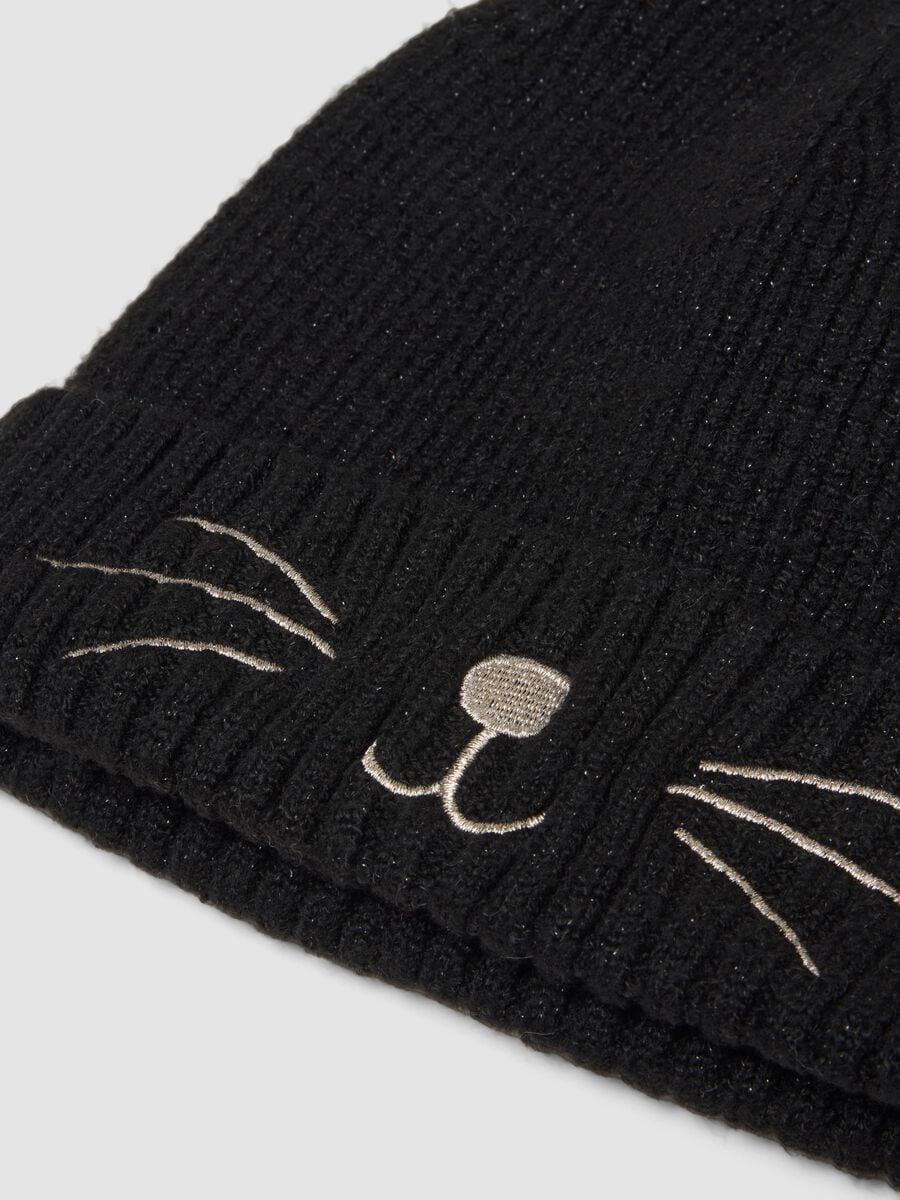 Gorro preto em tecido el&aacute;stico com orelhas_2