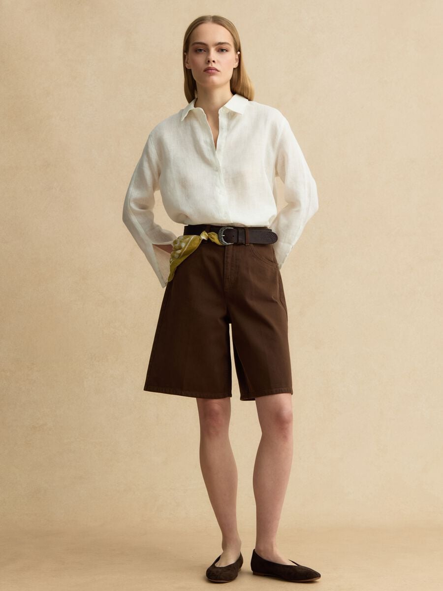 Wide-Leg-Shorts aus braunem Denim aus reiner Baumwolle_0