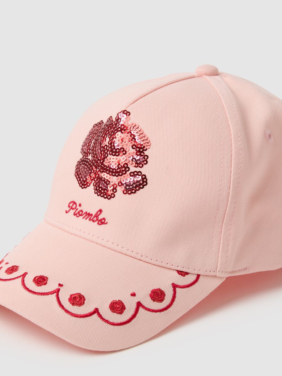 Girls' pink pure cotton hat with visor and sequins_3