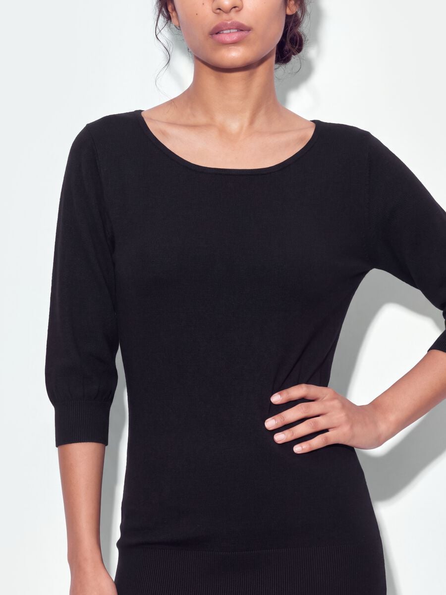 Black viscose-blend dress with bateau neckline_2