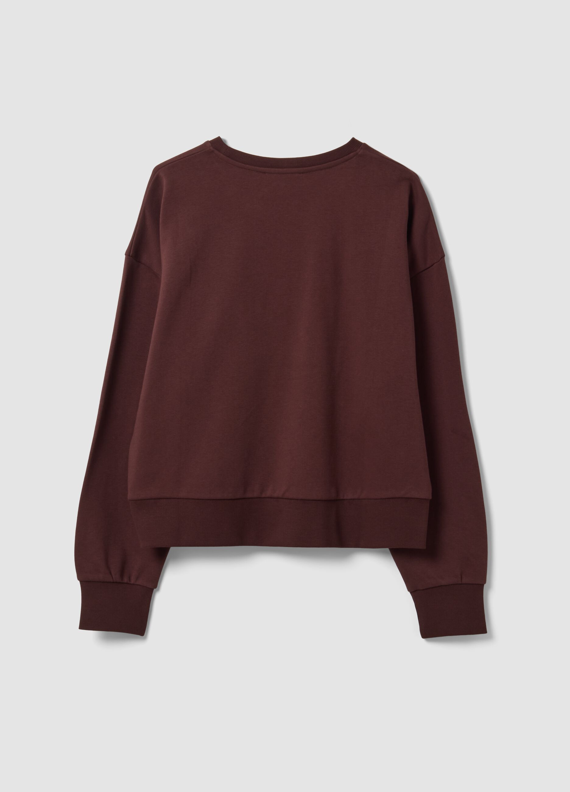 Felpa marrone in misto cotone con girocollo e stampa teddy