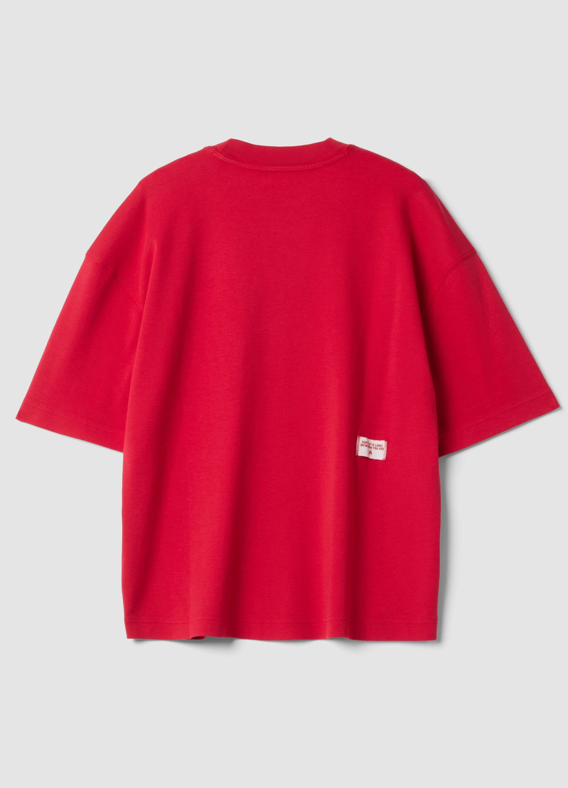 T-shirt rouge col rond en pur coton, coupe boxy