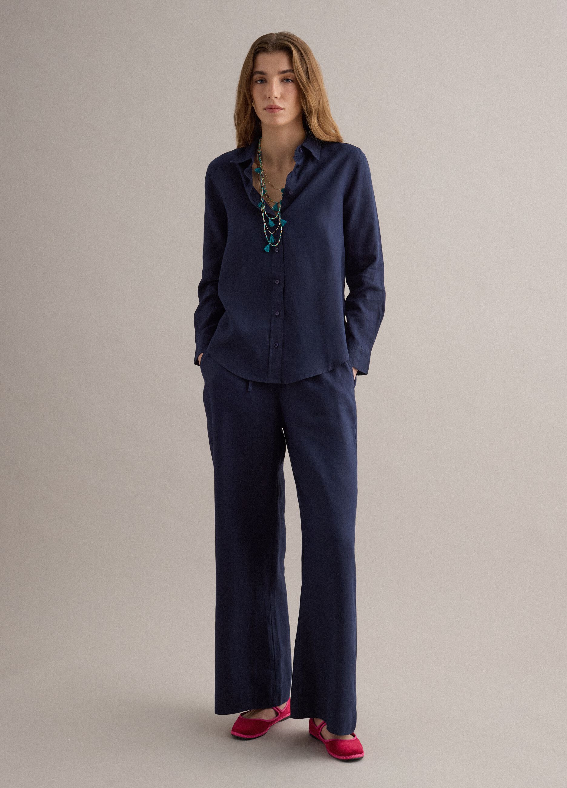 Pure blue linen shirt regular fit