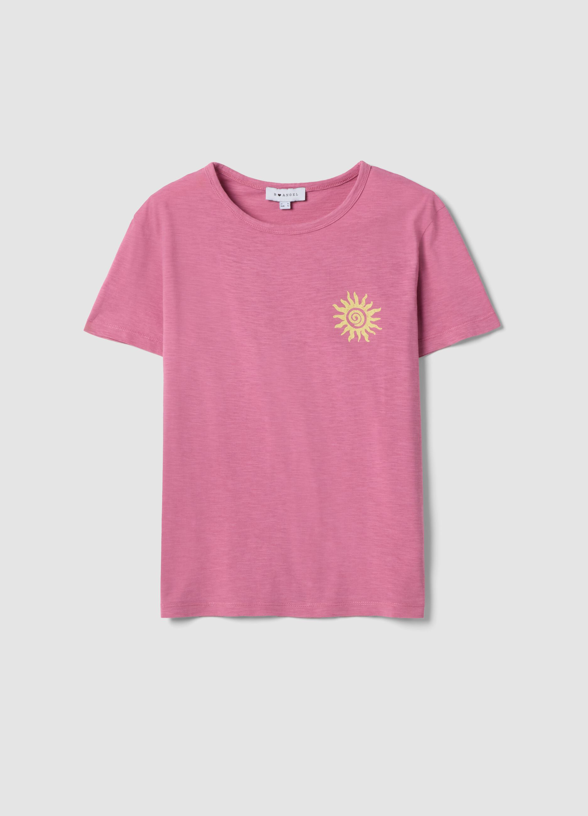 Rosa T-Shirt aus reiner Baumwolle im Relaxed Fit mit Sonnenprint