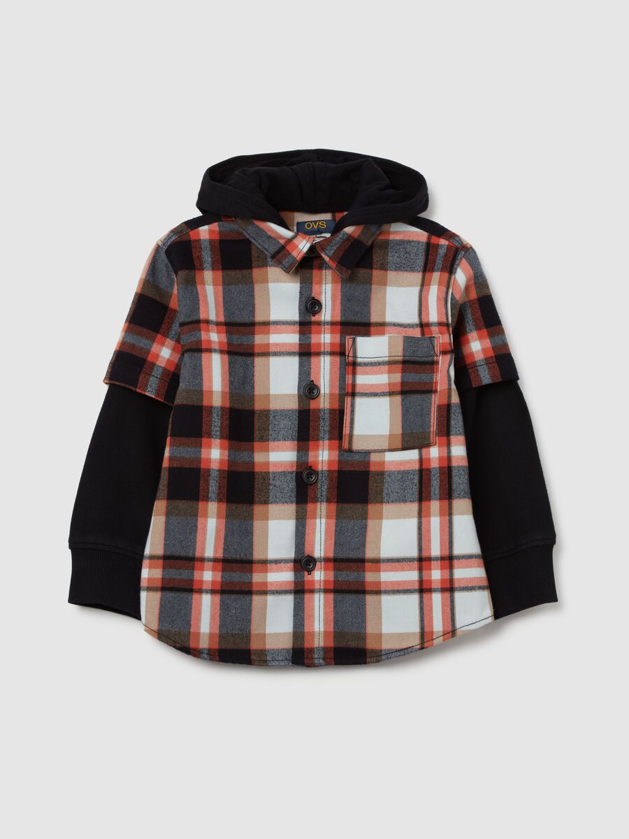 Check shirt with plush hood_0