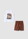 White and brown pure cotton set with top and shorts_0