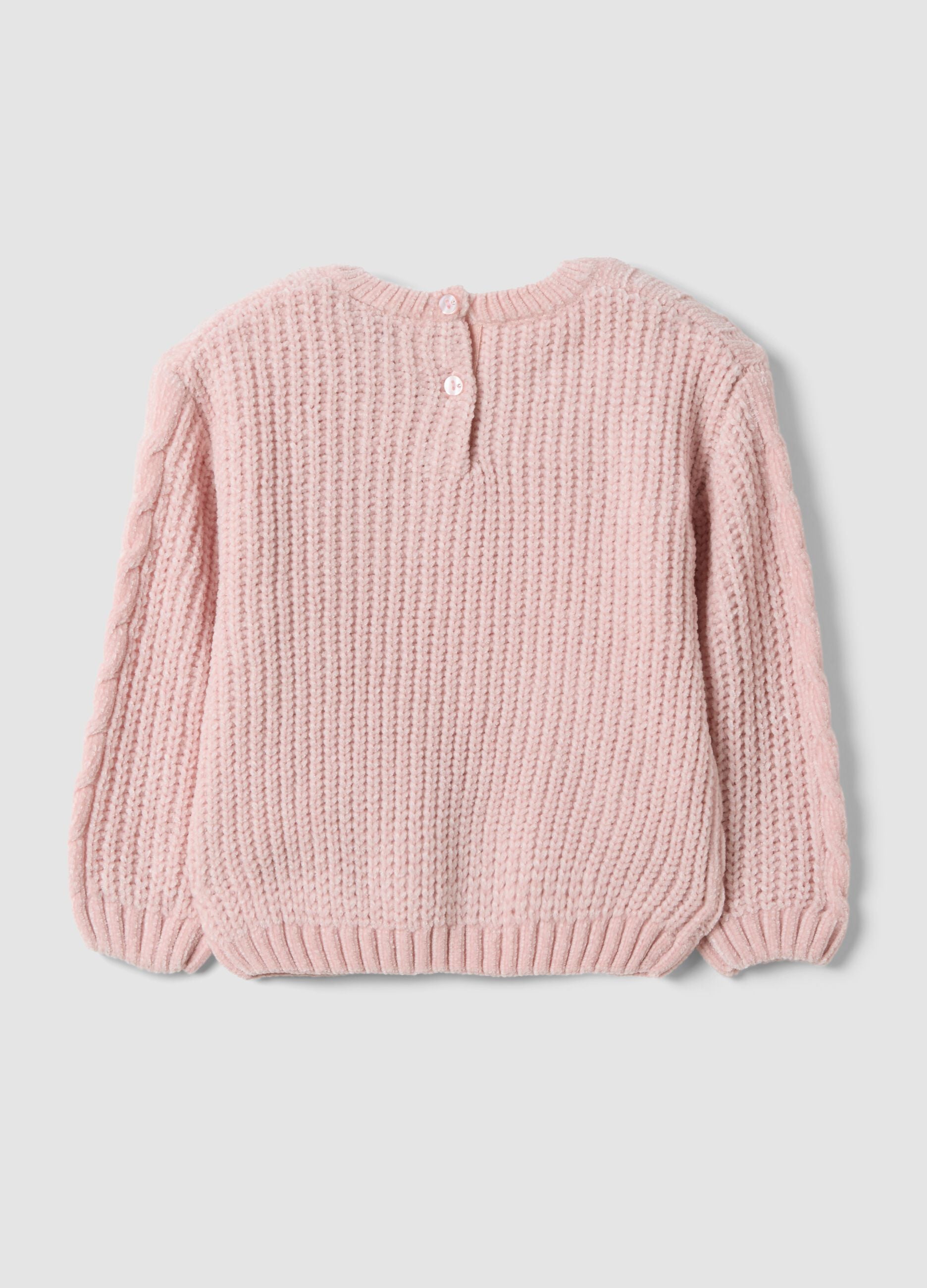 Pink knitted crew-neck jumper for baby girl
