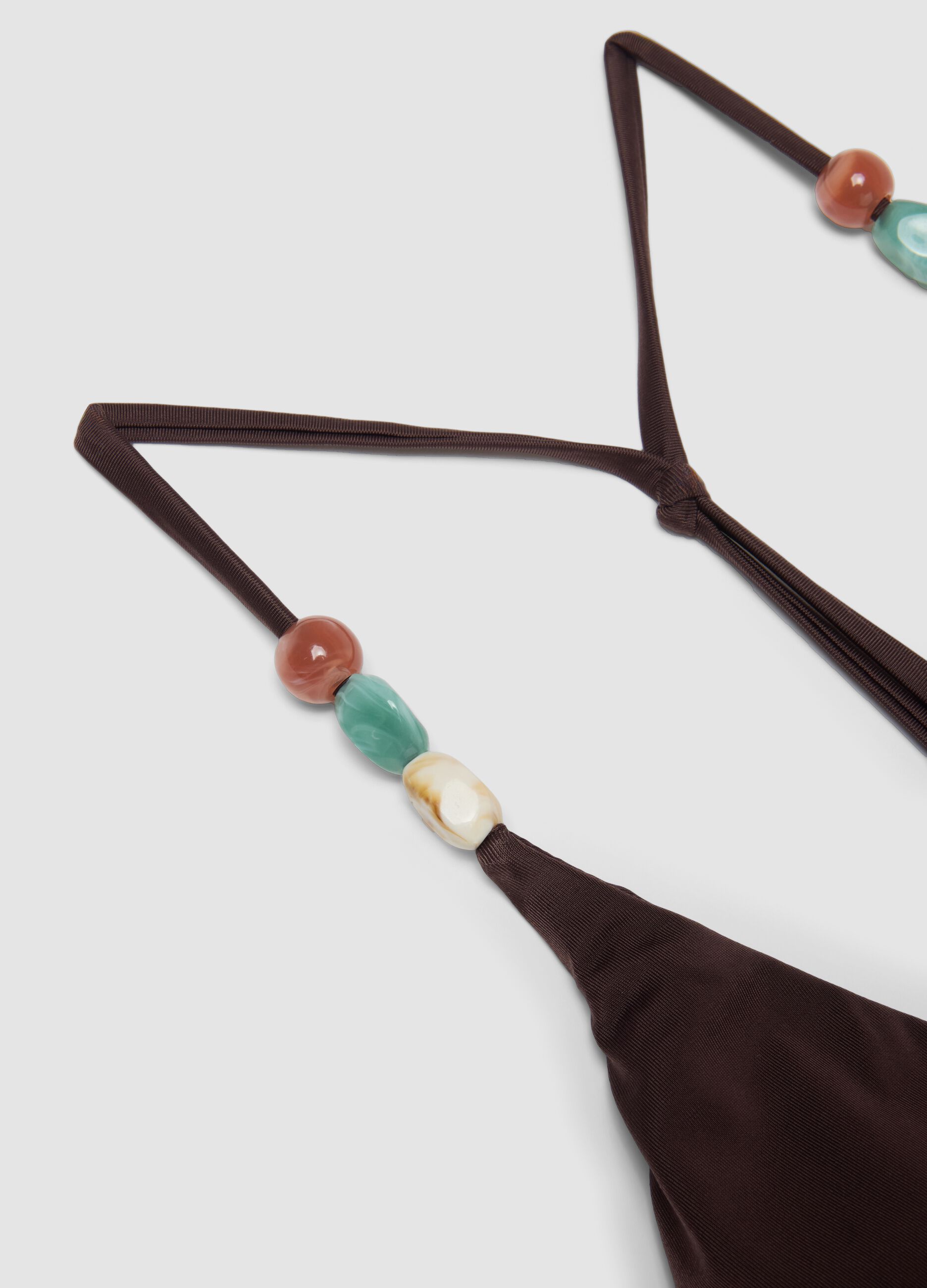Brown stretch swimsuit with embellished straps