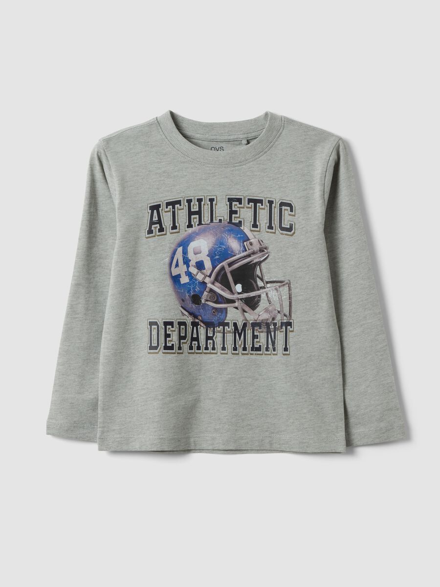 Grey cotton-viscose blend T-shirt with college print for boys_0