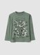 T-shirt verde de manga comprida em algod&atilde;o puro com estampado Looney Tunes para menino_0