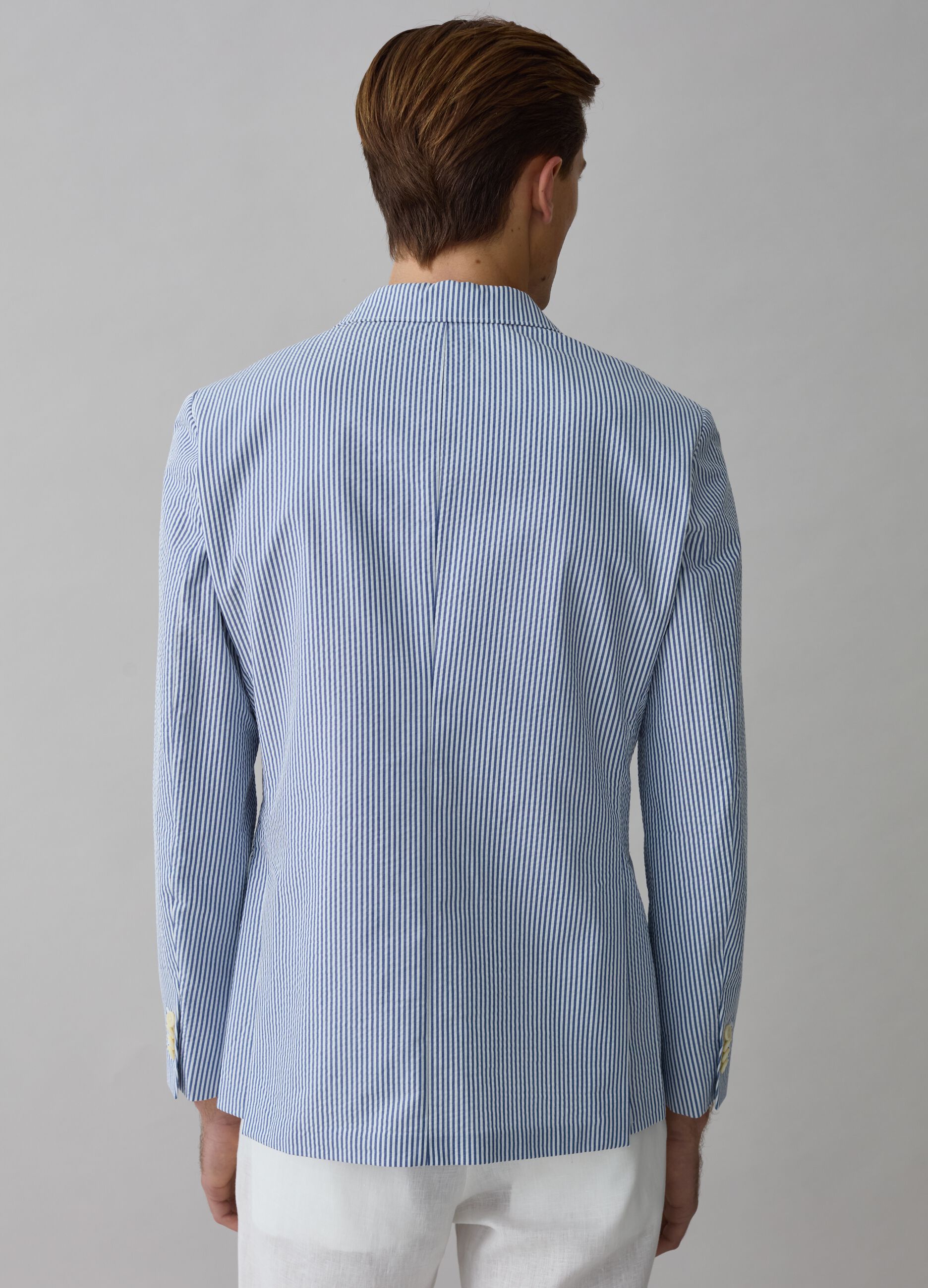 Contemporary single-breasted blazer with thin stripes