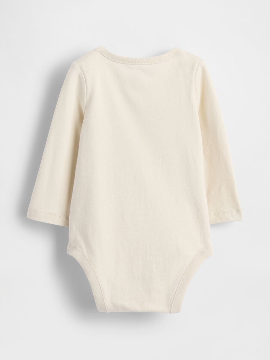 Beige cotton bodysuit with teddy bear print_1