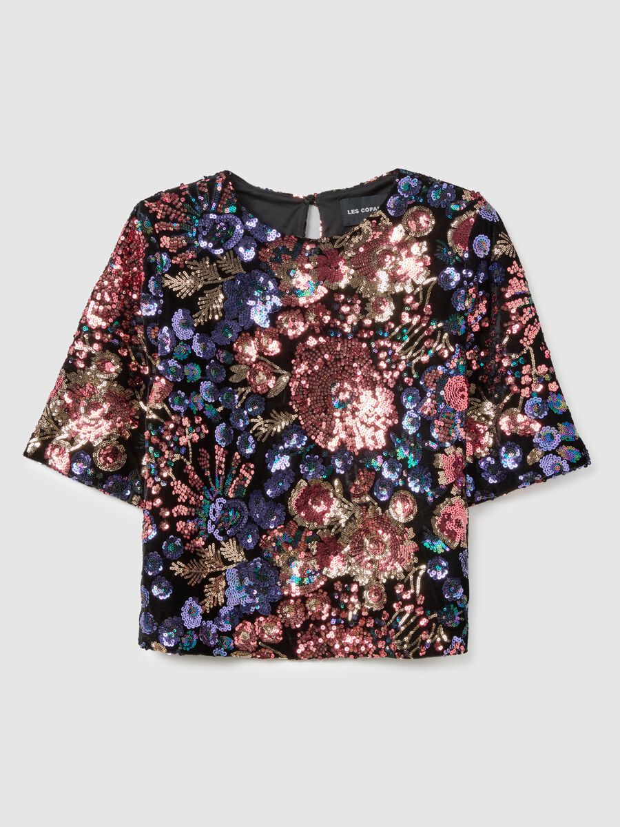Multicoloured floral top regular fit with sequins_4