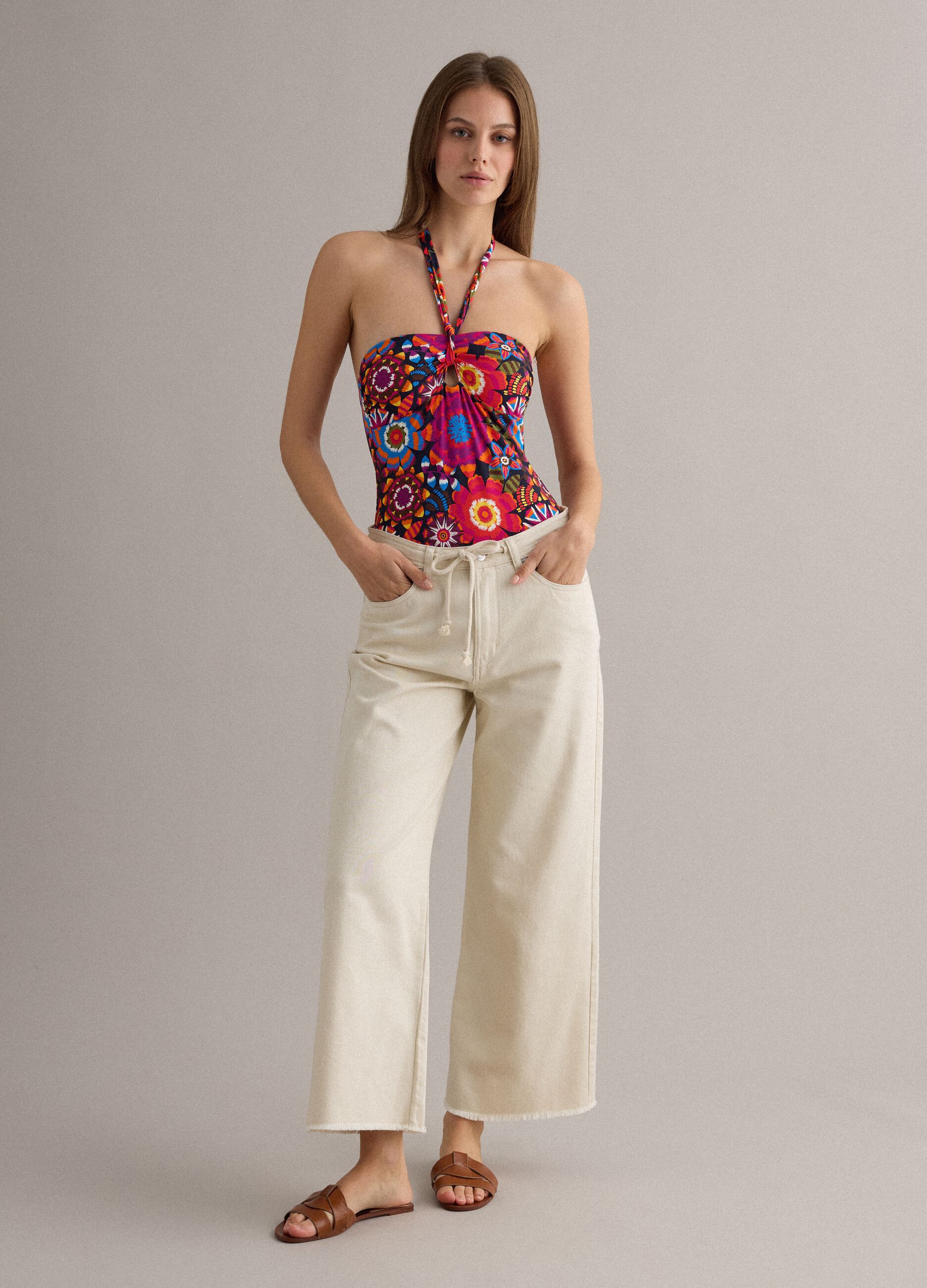 Multicolour stretch fabric swimsuit