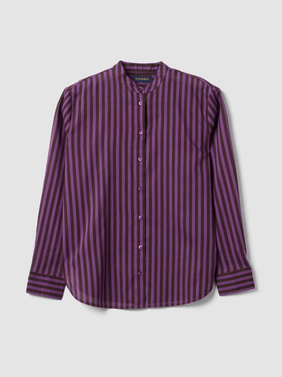 Camicia viola in puro cotone a righe con collo alla coreana regular fit_0