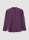 Camicia viola in puro cotone a righe con collo alla coreana regular fit_0