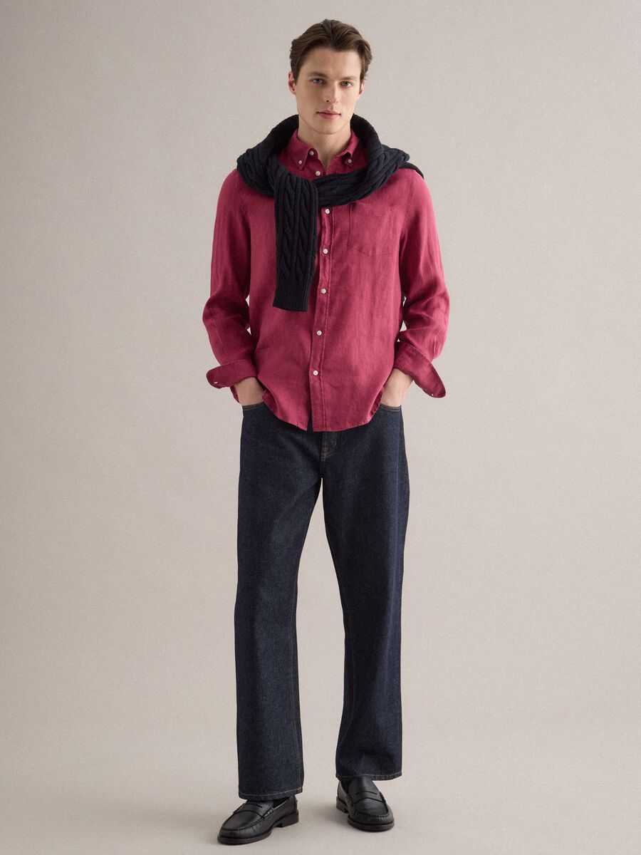 Rotes Langarmhemd aus reinem Leinen, Regular Fit_2