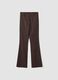 Pantaloni marroni flare in viscosa elasticizzata con fantasia gessata_4