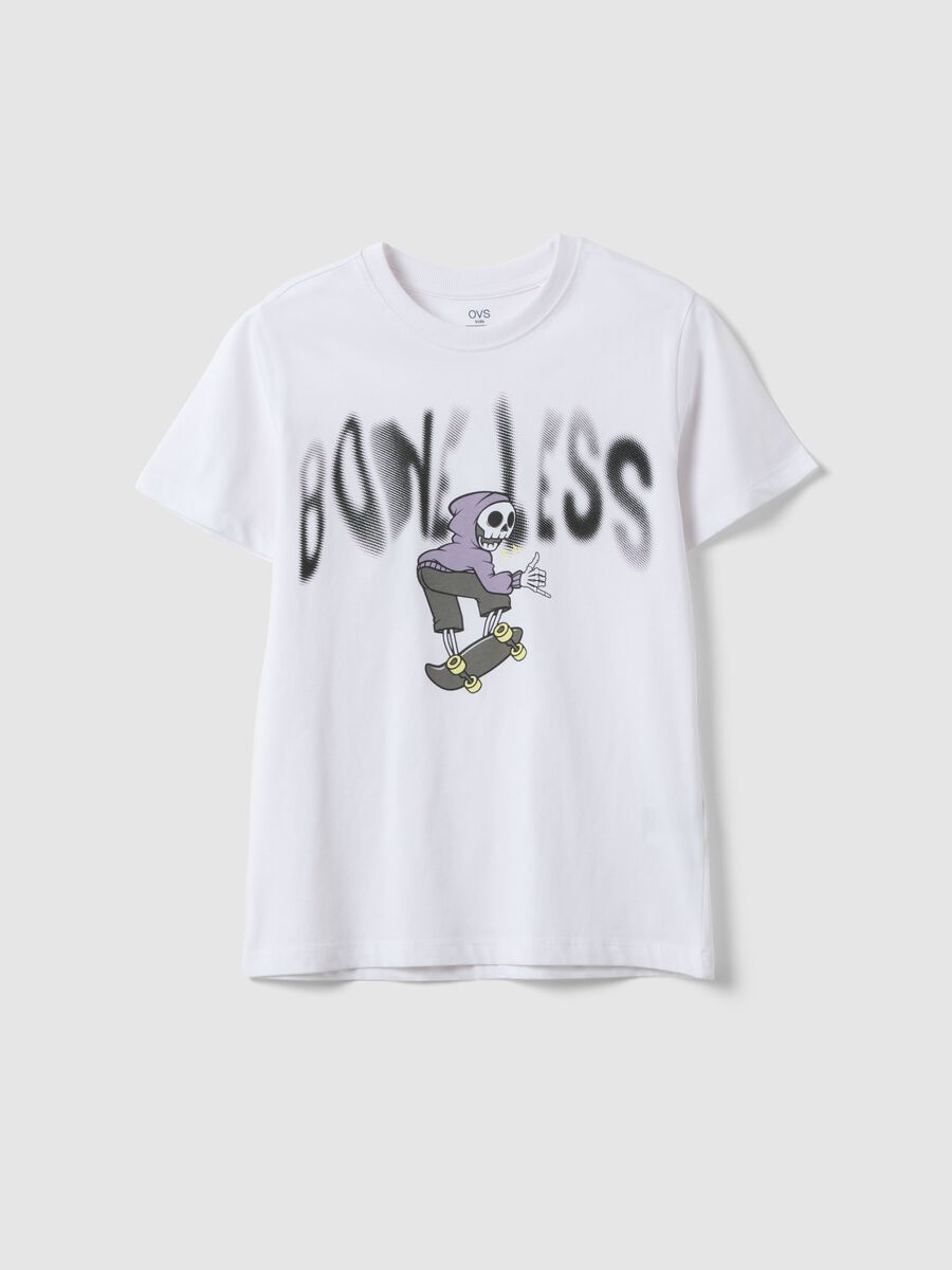 T-shirt in puro cotone bianco da ragazzo regular fit con stampa_0