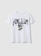 Boy's white pure cotton regular fit T-shirt with print_0