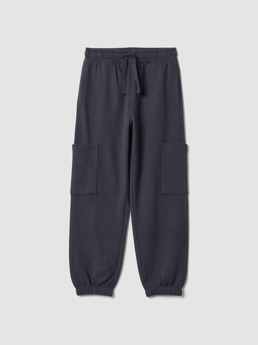 Pantaloni jogger grigi in puro cotone organico con tasche cargo per bambino_0