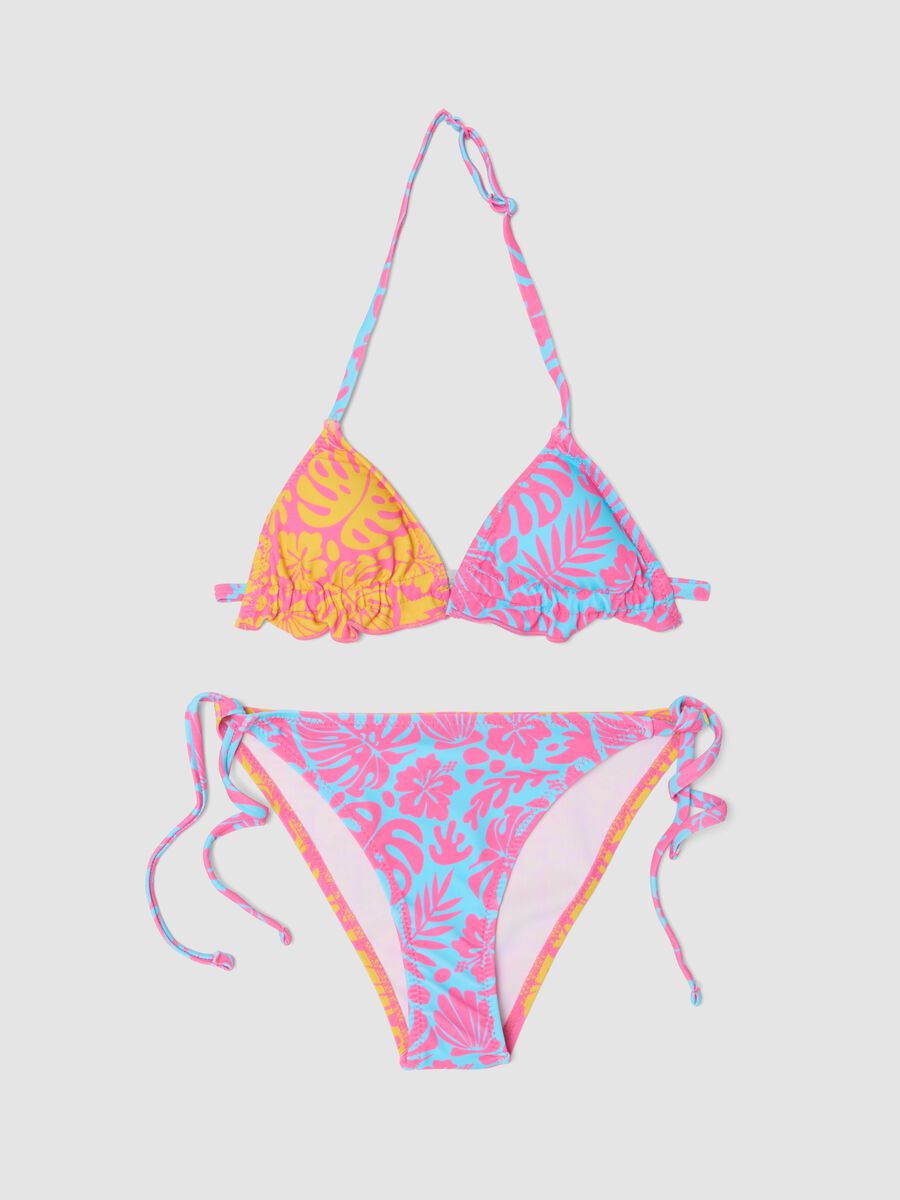 Pink stretchy bikini with tropical print_0