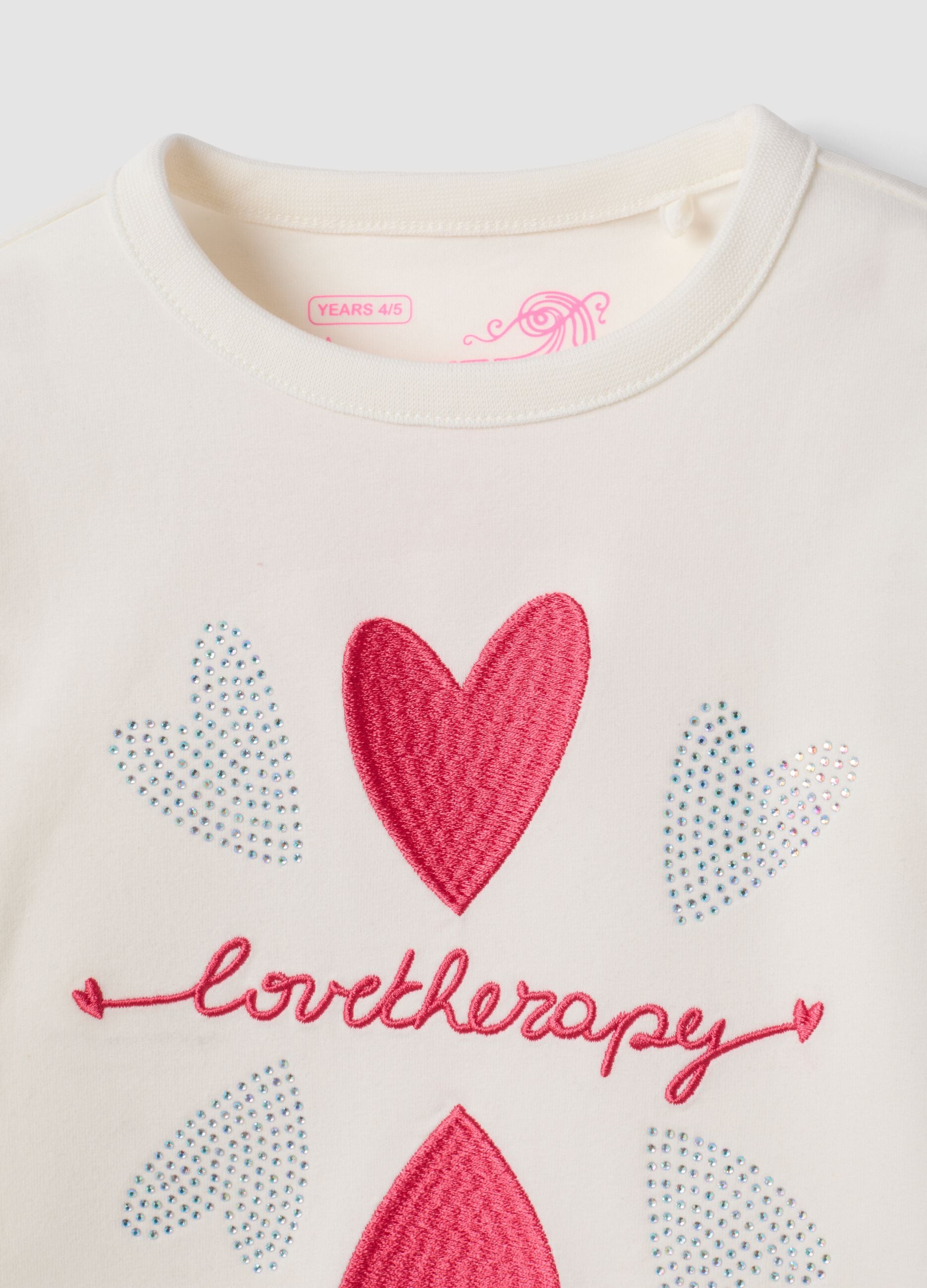 Wei&szlig;es Regular-Fit-T-Shirt aus Stretch-Baumwolle mit gestickten Herzen