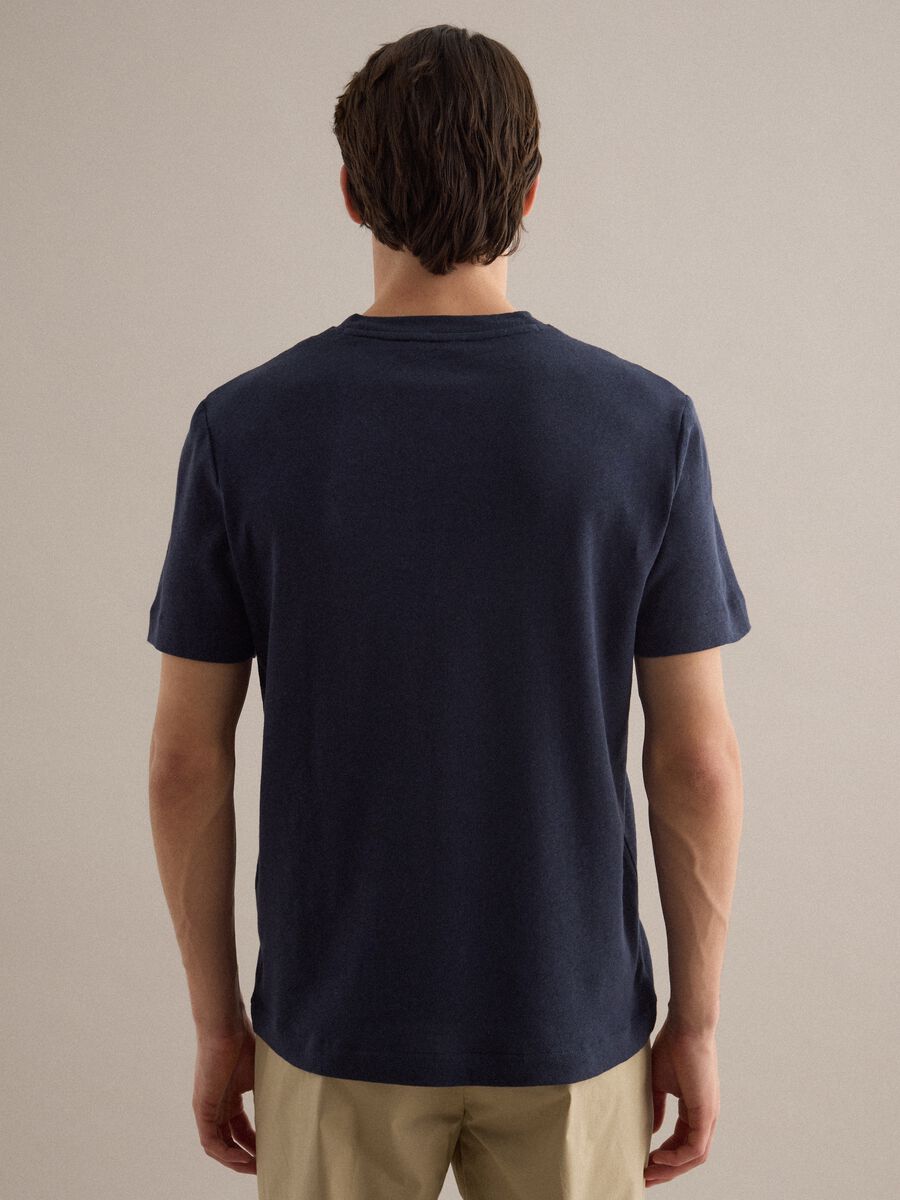 Blue linen-cotton blend regular fit t-shirt_2