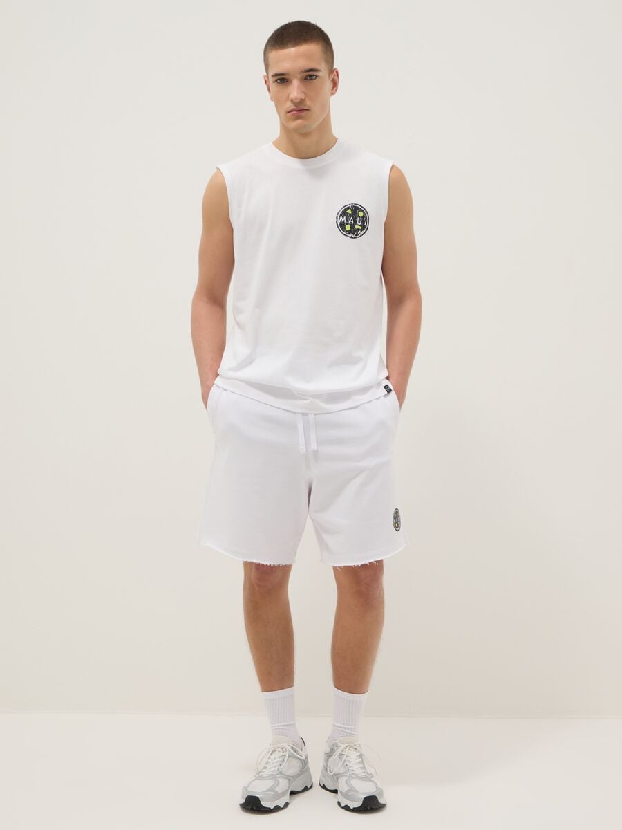 White pure cotton bermuda shorts with elasticated waist_0