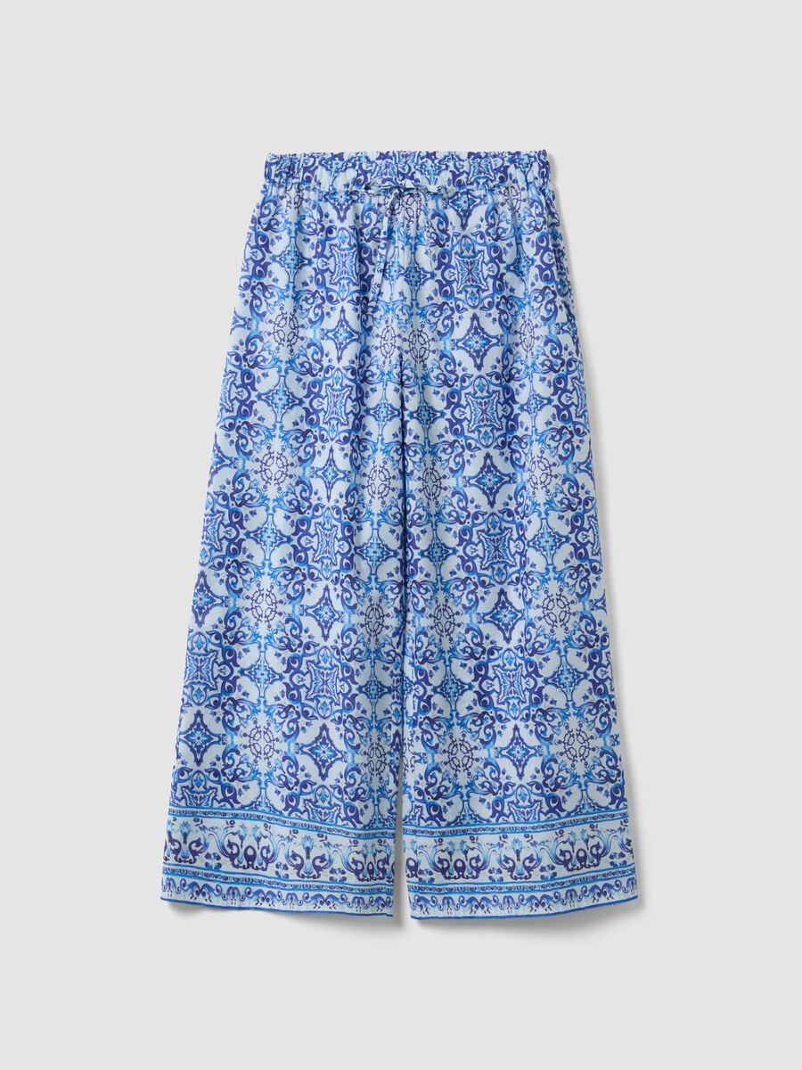 Blue pure cotton trousers with all-over print_4