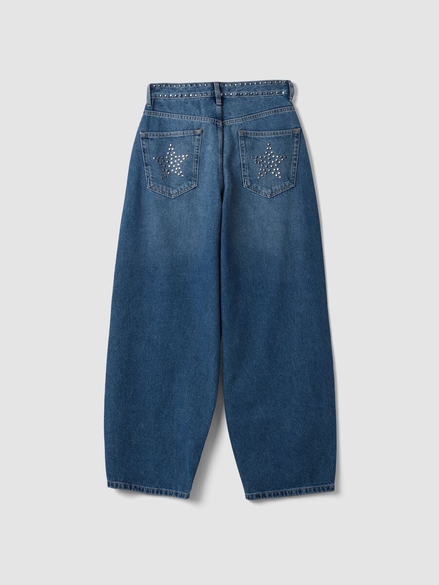 Blue pure-cotton skater-fit jeans with rhinestones_1