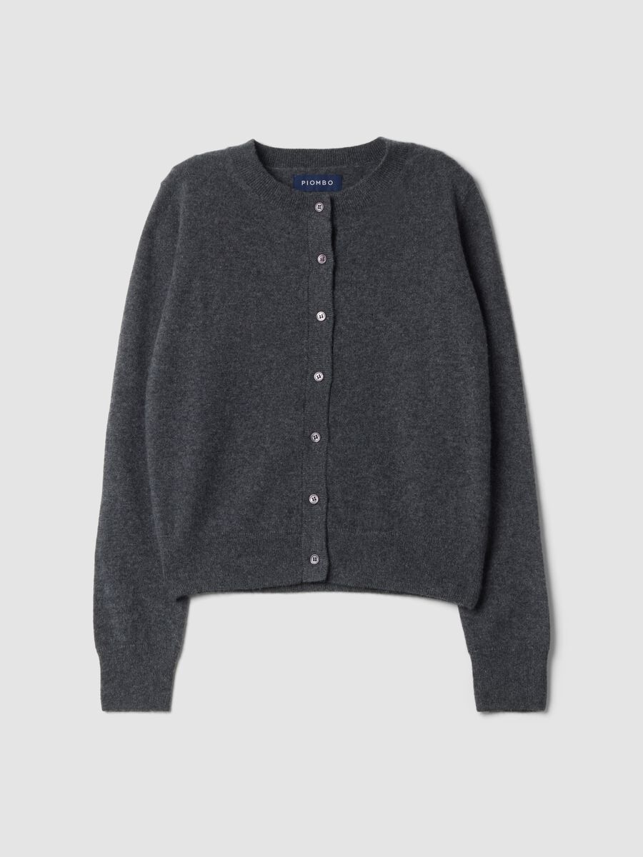 Graue Rundhals-Strickjacke aus reinem Kaschmir_0