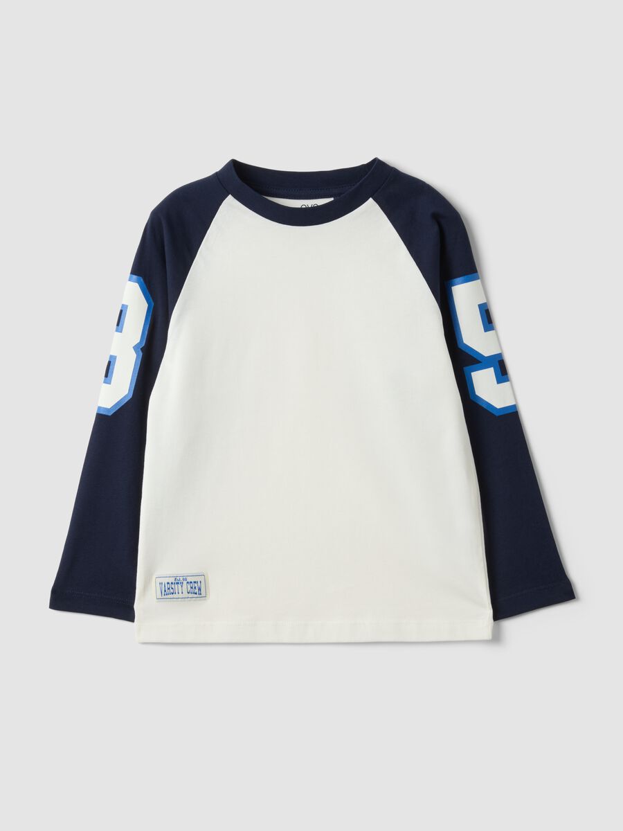 White pure cotton boys&rsquo; T-shirt with crew neck and raglan sleeves_0