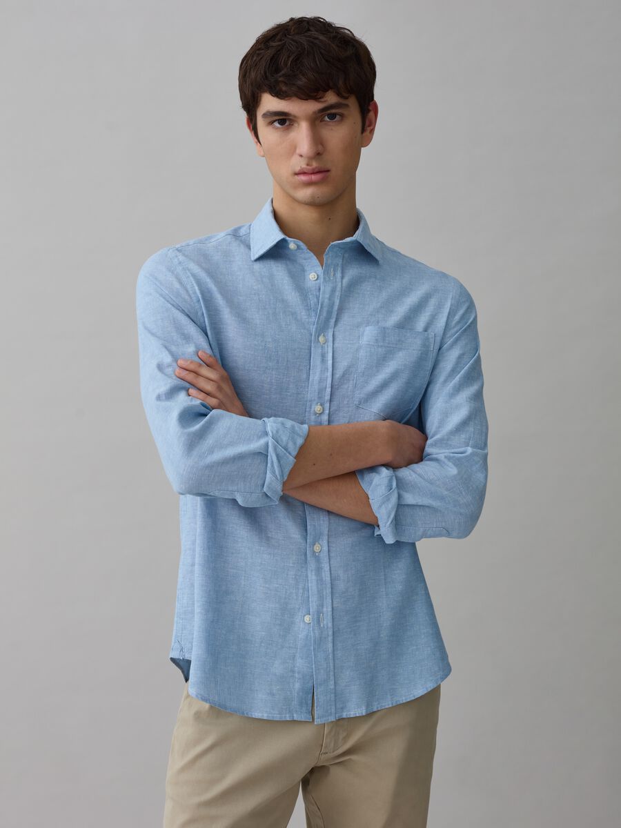 Shirt in chambray cotton and linen_0